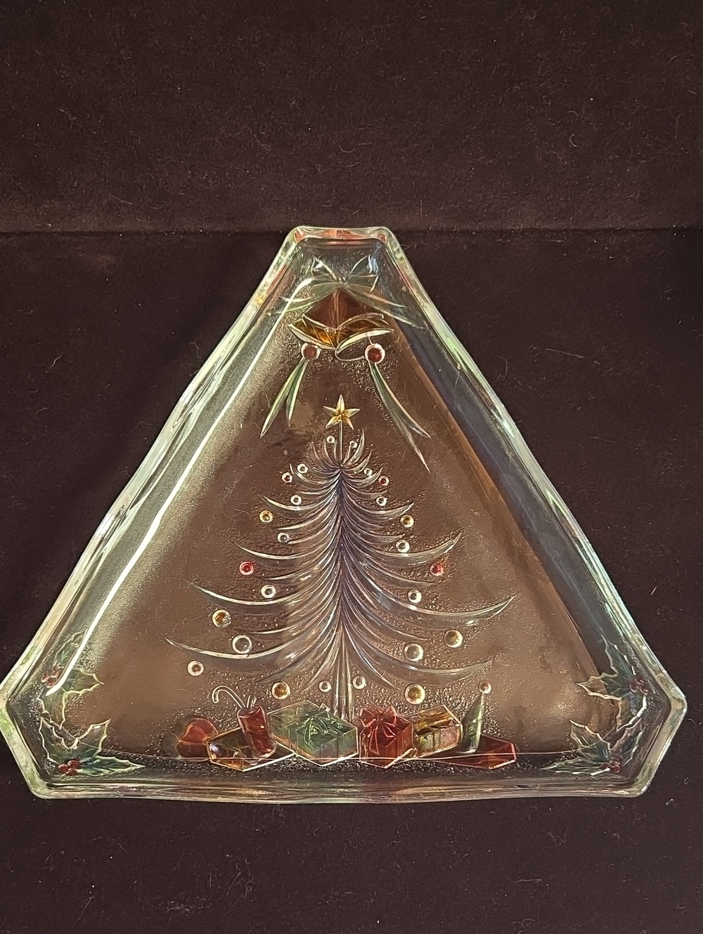 VTG Mikasa Crystal Christmas Tree Joy Triangle Hostess Serving Platter 11”
